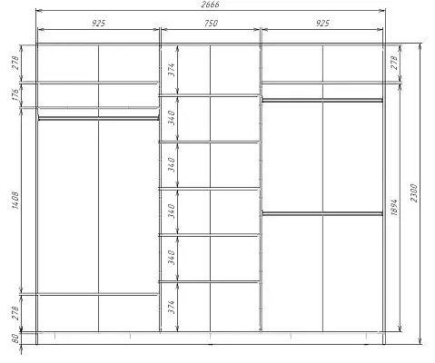 картинка Шкаф-купе 3-х дверный МАКС с зеркалом по центру от магазина КУПИ КУПЕ