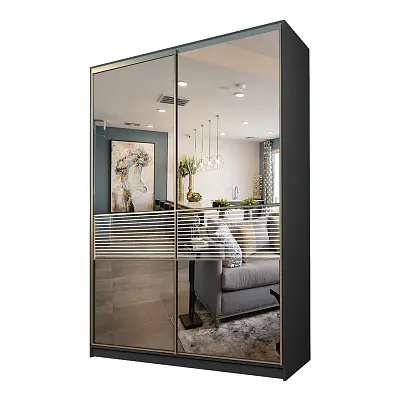 картинка Шкаф-купе 2-х дверный МАКС с зеркалом с пескоструйной вставкой от магазина КУПИ КУПЕ