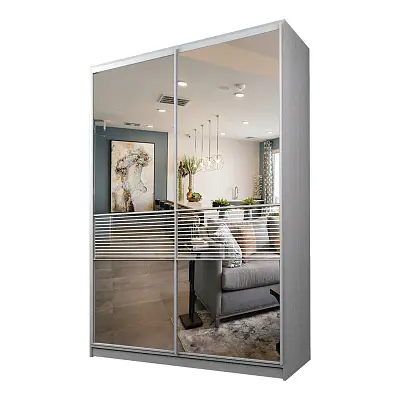 картинка Шкаф-купе 2-х дверный МАКС с зеркалом с пескоструйной вставкой от магазина КУПИ КУПЕ