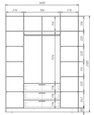 картинка Шкаф ЭКОН распашной 4-х дверный 3-мя ящиками с 4-мя зеркалами от магазина КУПИ КУПЕ