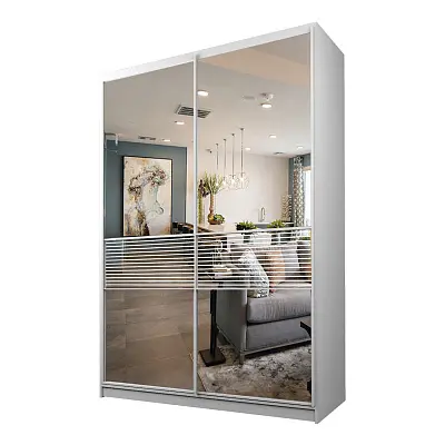 картинка Шкаф-купе 2-х дверный МАКС с зеркалом с пескоструйной вставкой от магазина КУПИ КУПЕ