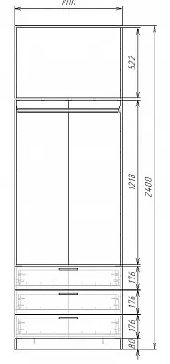 картинка Шкаф ЭКОН распашной 2-х дверный с 3-мя ящиками со штангой от магазина КУПИ КУПЕ