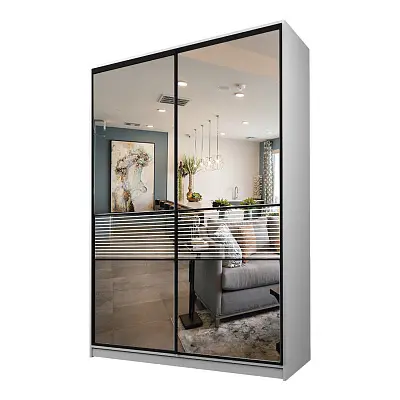 картинка Шкаф-купе 2-х дверный МАКС с зеркалом с пескоструйной вставкой от магазина КУПИ КУПЕ