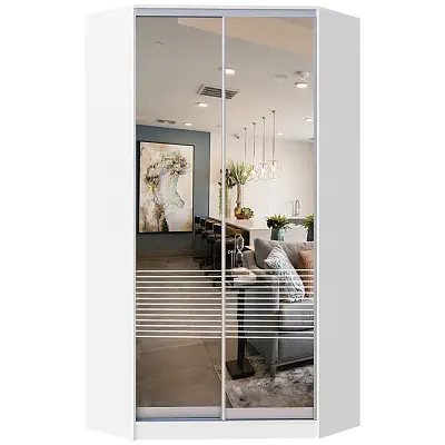 картинка Шкаф-купе 2-х дверный угловой ХИТ с пескоструйным рисунком Полосы №26 от магазина КУПИ КУПЕ