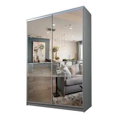 картинка Шкаф-купе 2-х дверный МАКС с зеркалом с пескоструйной вставкой от магазина КУПИ КУПЕ