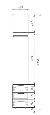 картинка Шкаф ЭКОН распашной 1 дверный с 3-мя ящиками со штангой с зеркалом от магазина КУПИ КУПЕ