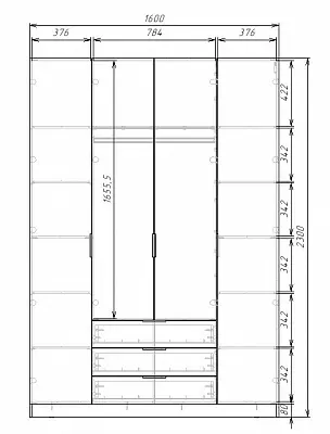 картинка Шкаф ЭКОН распашной 4-х дверный с 3-мя ящиками от магазина КУПИ КУПЕ