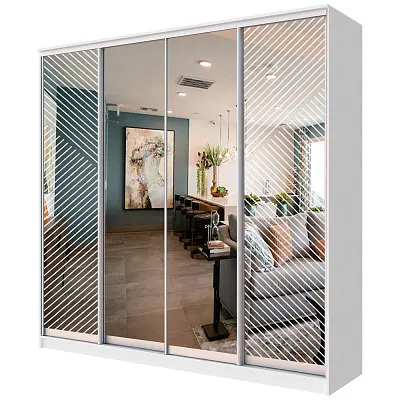 картинка Шкаф-купе ХИТ 4-х дверный с пескоструйным рисунком Диагональные полосы №21-22 с зеркалом от магазина КУПИ КУПЕ