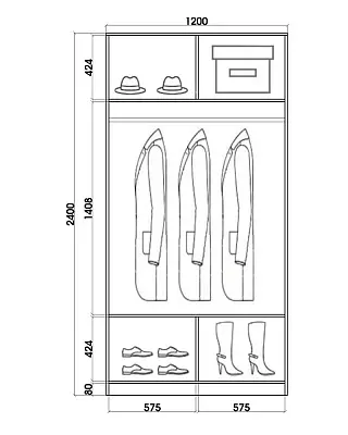 картинка 2-х дверный шкаф купе с цветной пленкой Средне-Серый №074 2400 1200 620 от магазина КУПИ КУПЕ