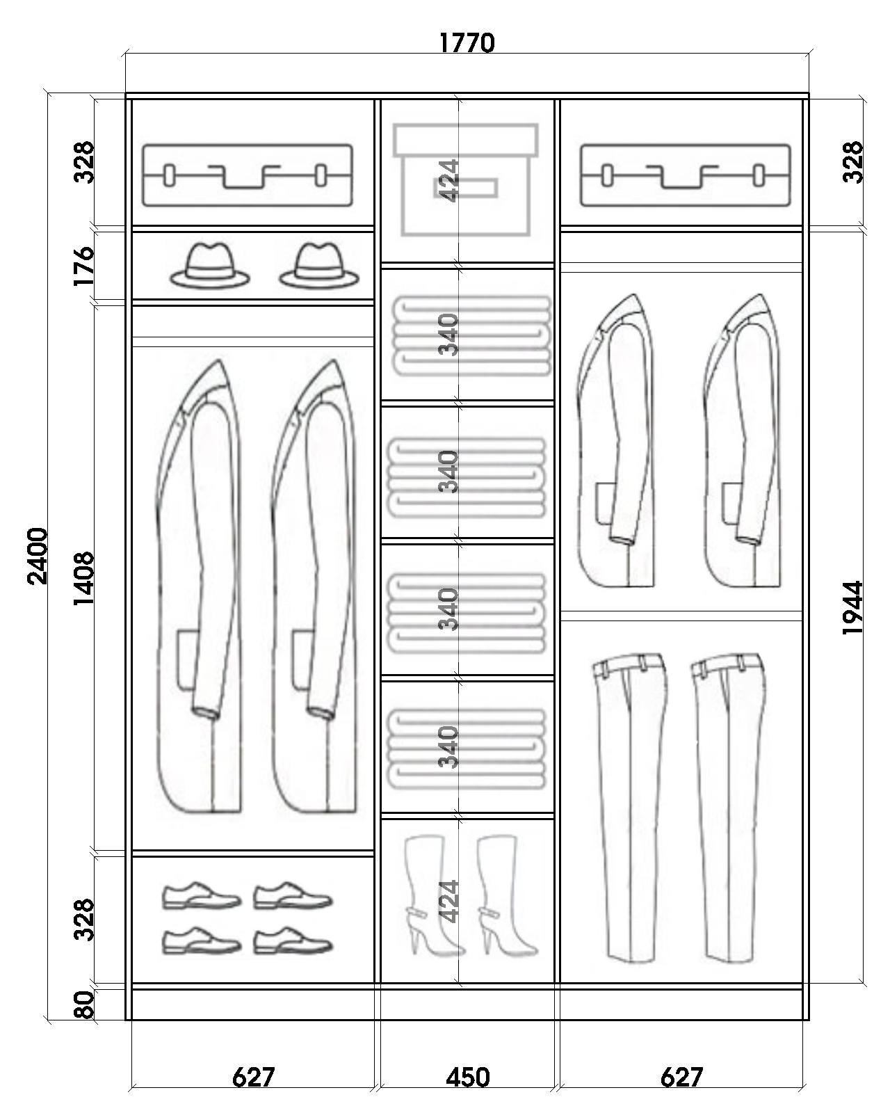 максимальные размеры дверей для шкафа купе